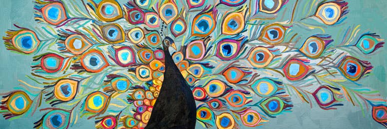 Peacock - Metallic Tide Pool Blue Canvas Wall Art