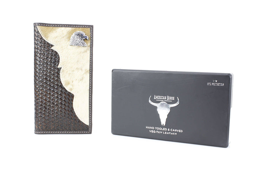 Bison Hide Western Rodeo Wallet with Basket Weave & Concho