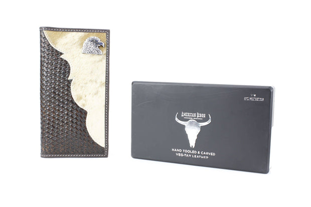 Bison Hide Western Rodeo Wallet with Basket Weave & Concho