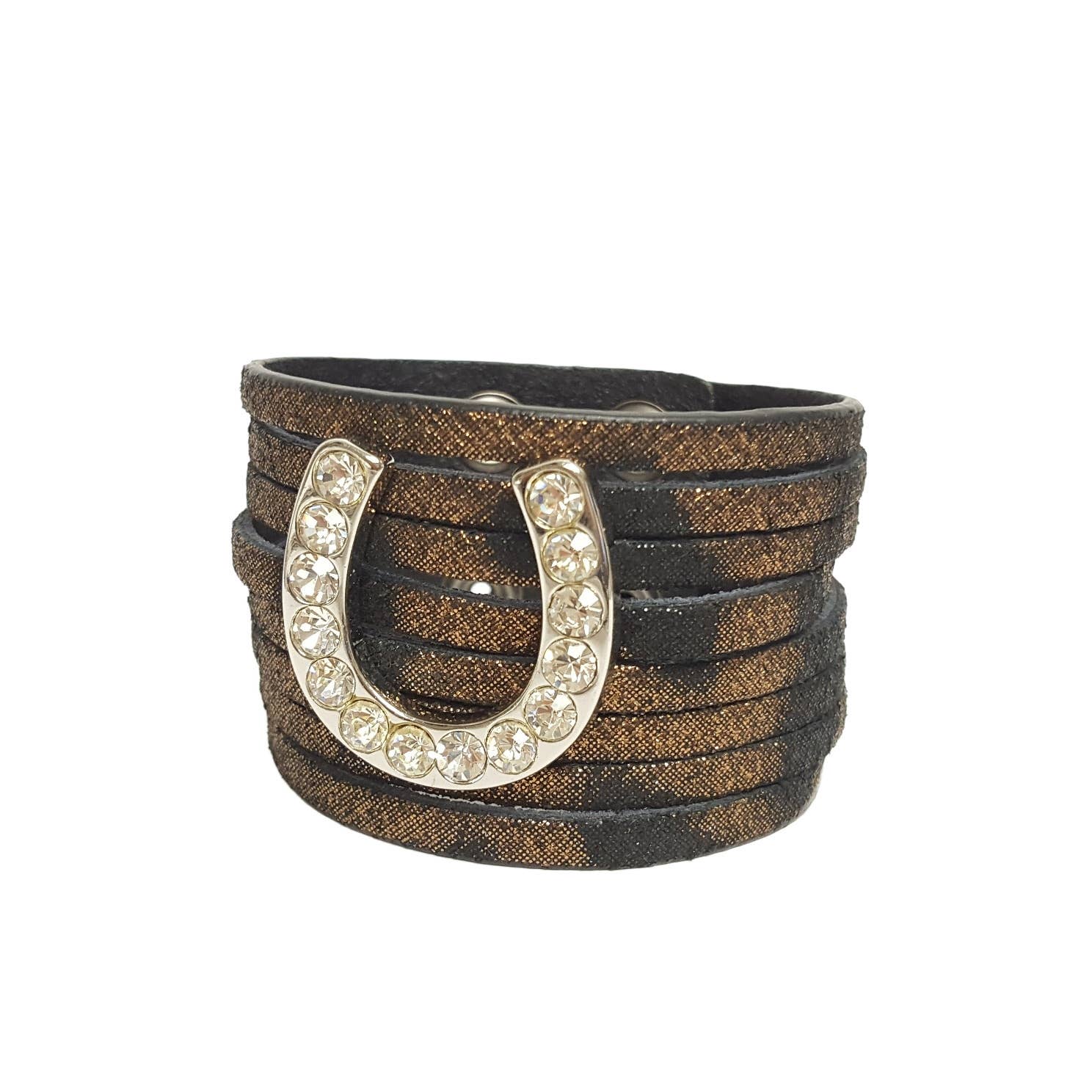 Leather Cuff In Leopard Spots with Horseshoe