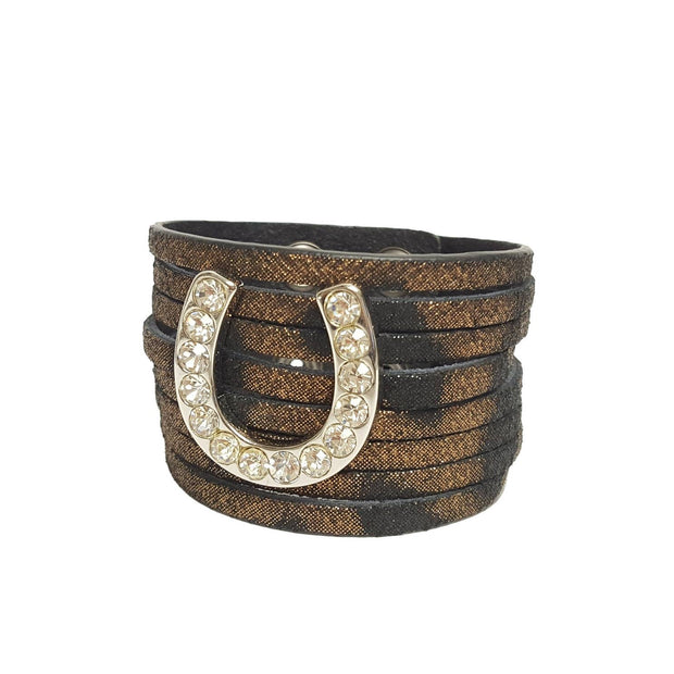 Leather Cuff In Leopard Spots with Horseshoe
