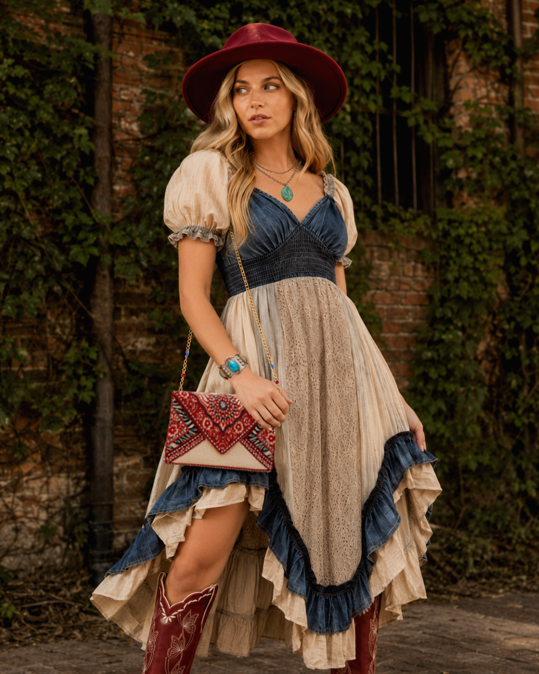 Western Ruffle Dress, Latte