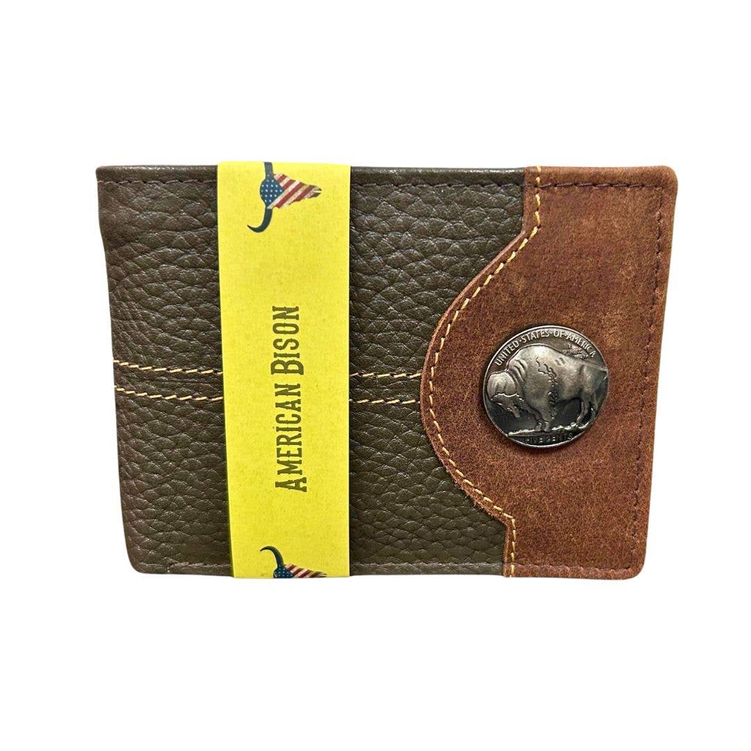 Mixed Media Two Tone Bifold Rodeo Wallet w/ Medallion AB1916