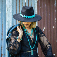 Blue Turquoise Beaded Collar Necklace w/ Cross Pendant 260y