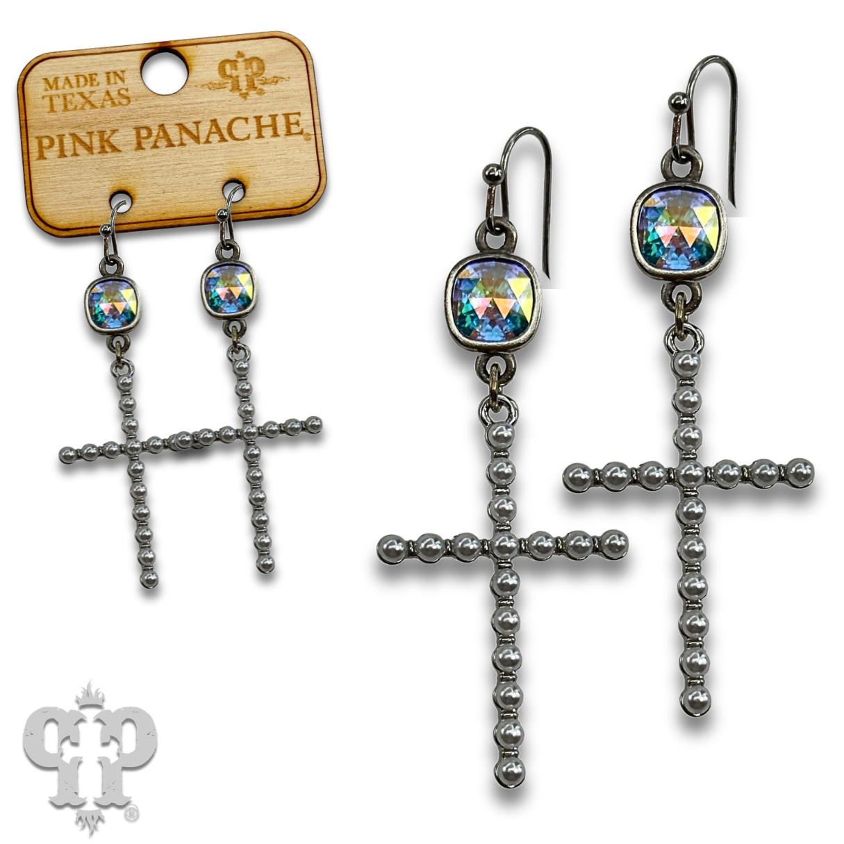 Pearl cross earring with European crystals