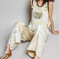 Floral Patchwork Woven Overalls