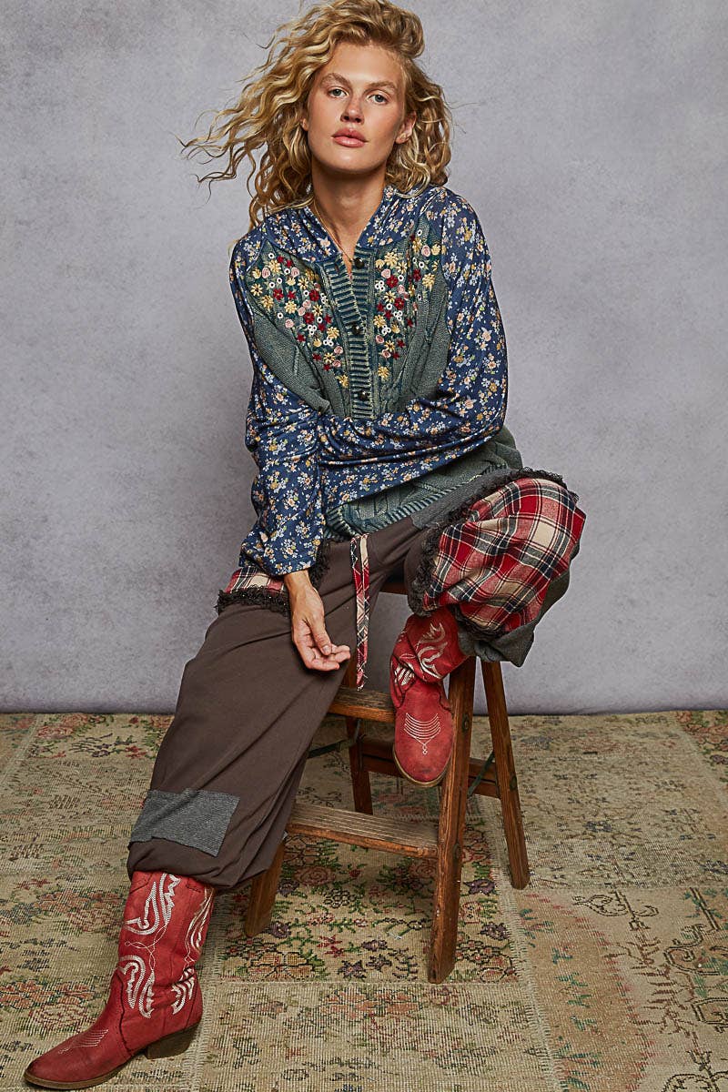 Embroidered Floral Patwork Sweater