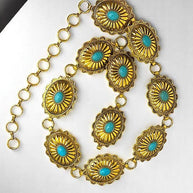 Turquoise Gem Gold Concho Belt