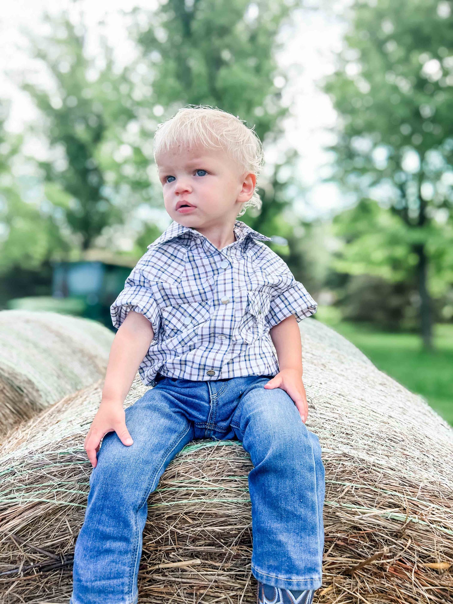 Youth Tan Pattern Metal Snap Shirt