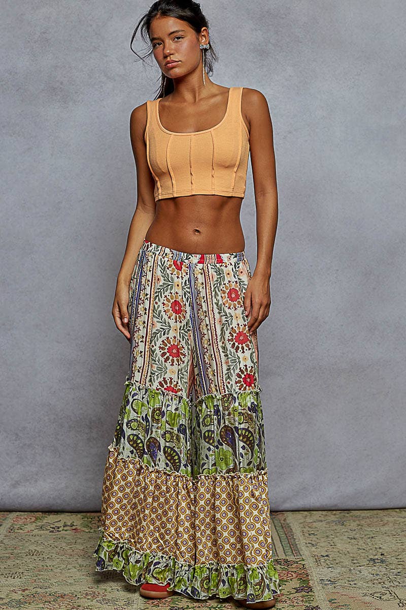 Patterned Wide Leg Pants