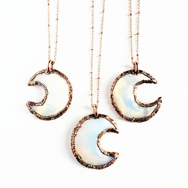 Knapped Opalite Crystal Crescent Moon Necklace