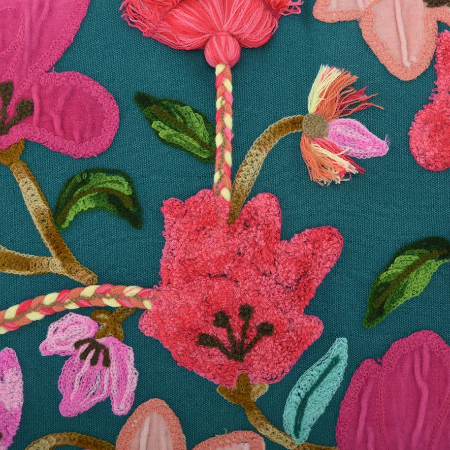Pink & Teal Embroidered Pillow