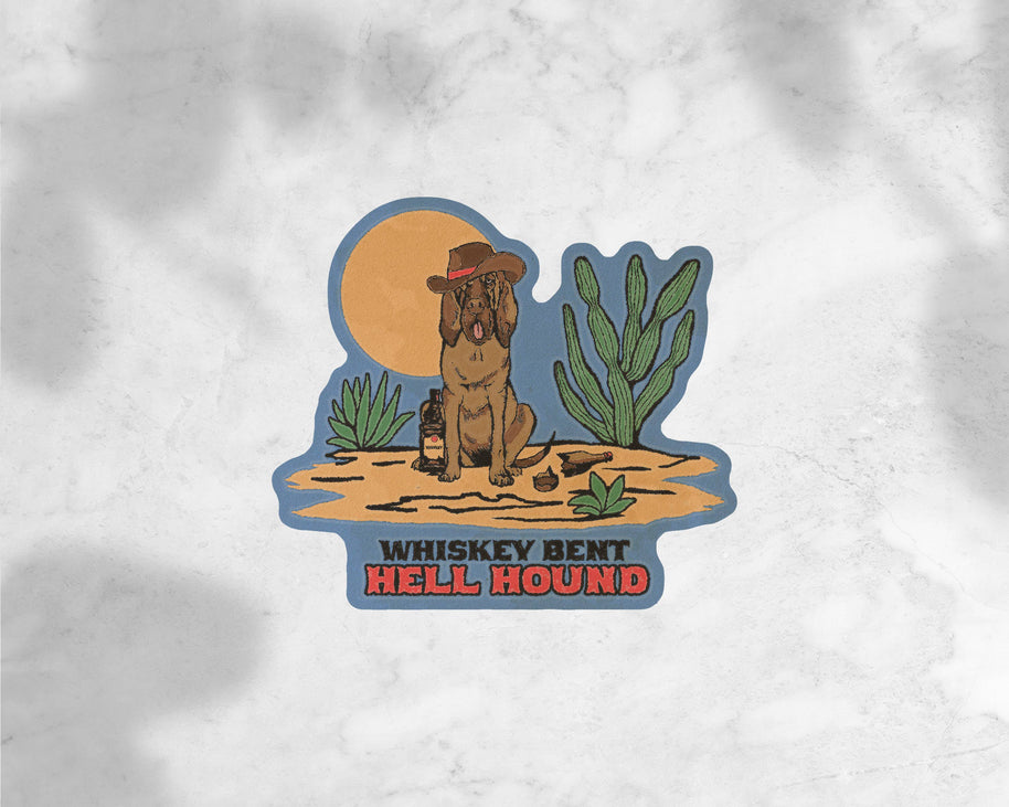 Bloodhound Cowboy Sticker- Whiskey Bent Hell Hound