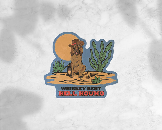 Bloodhound Cowboy Sticker- Whiskey Bent Hell Hound