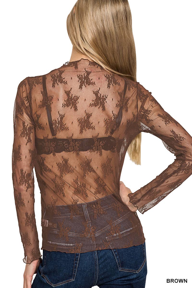 Lace Long-Sleeve Layering Top, Several Colors