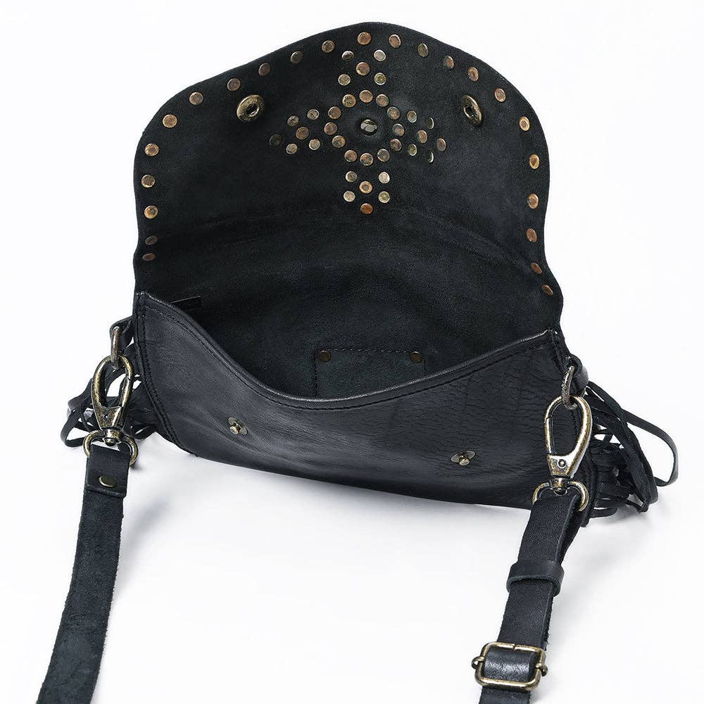 Spaghetti Western Leather & Fringe Envelope Purse, Black