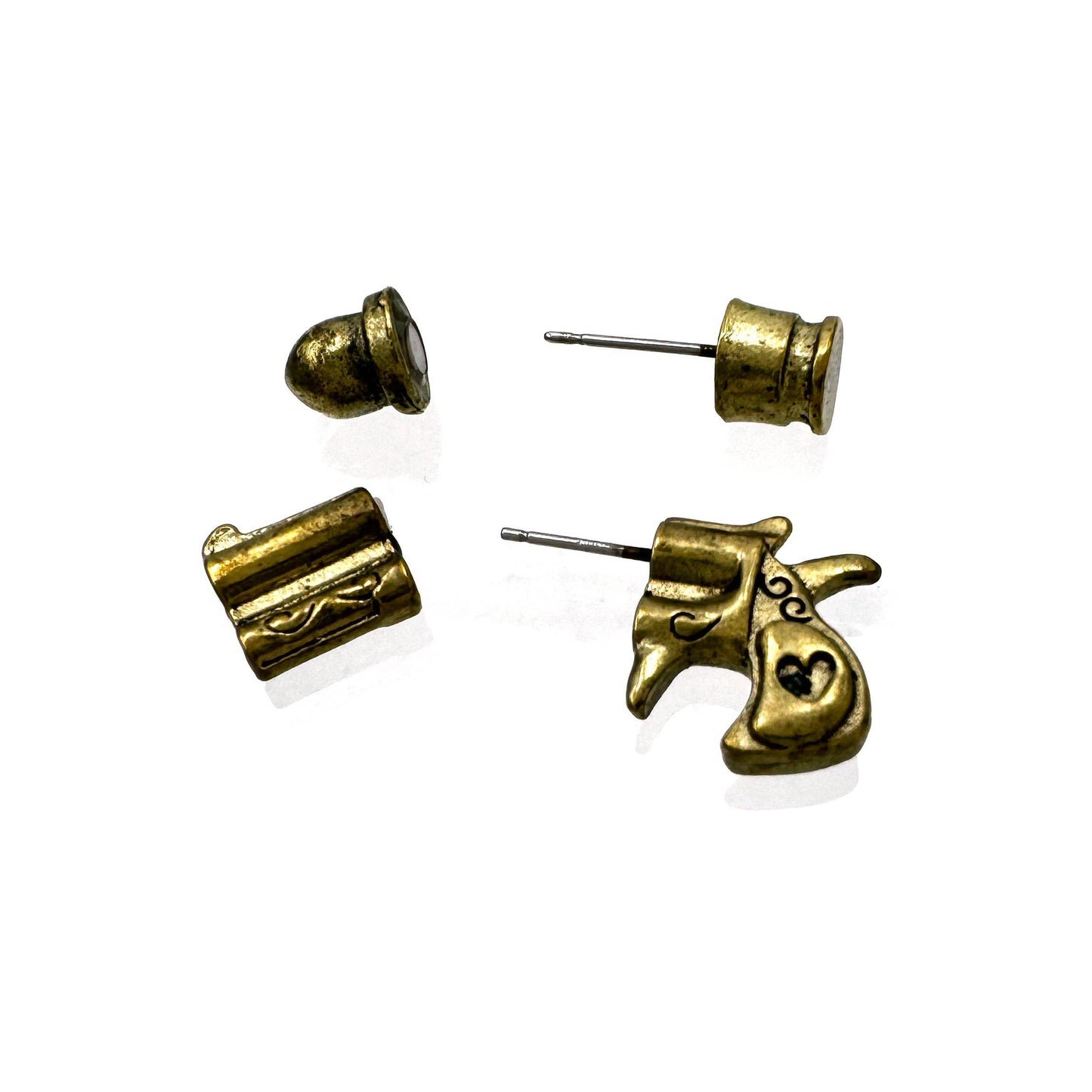 Revolver Pistol Gun and Bullet Stud Earrings