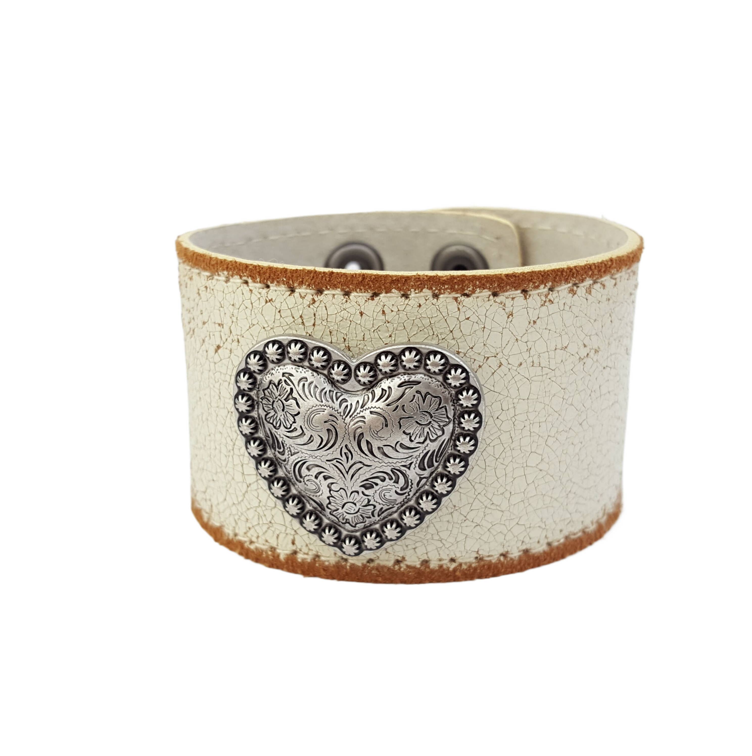 Distressed Leather Bracelet with Heart Concho