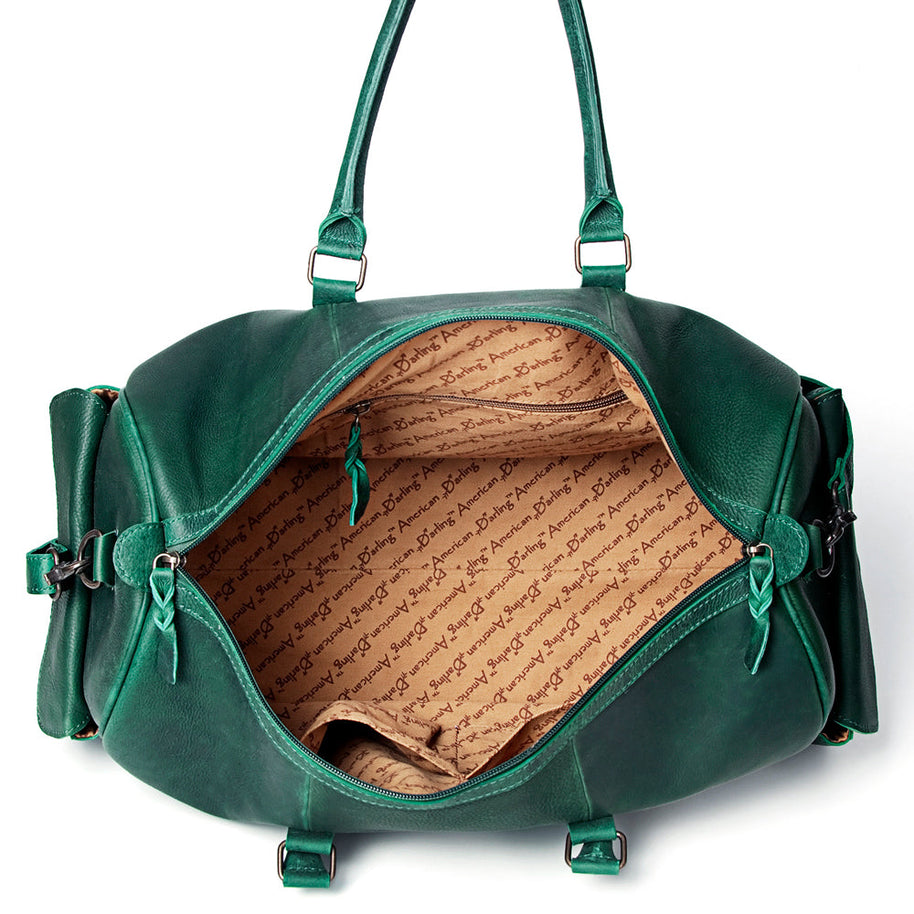 Green Leather Western Duffel