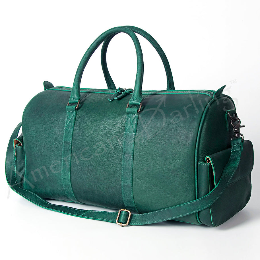 Green Leather Western Duffel