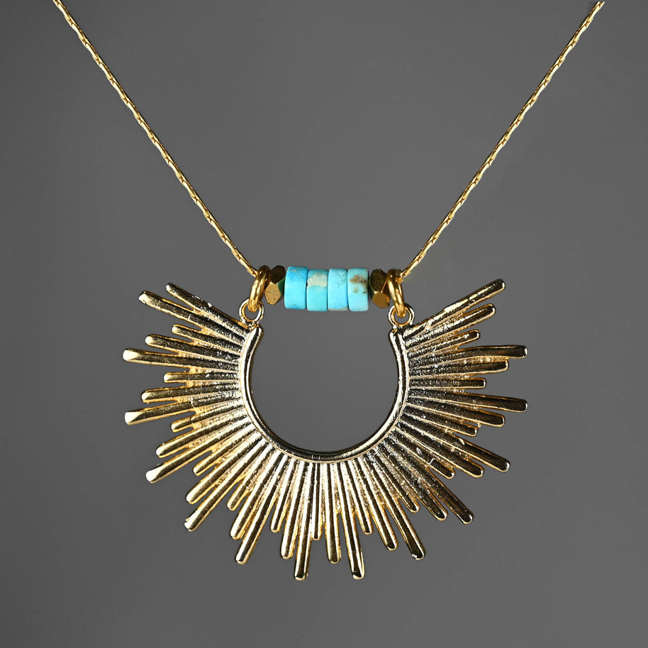 Golden Sun w/ Semi Precious Heishi Beads Necklace