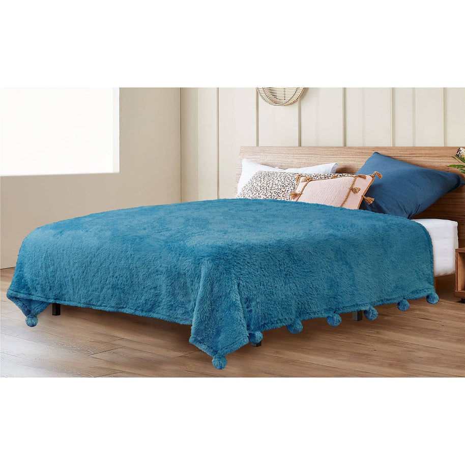 Pom Pom Twin Sherpa Blanket, Pink