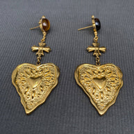 Hammered heart-shaped pattern 18K Golden SS Earrings