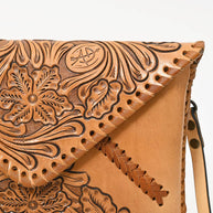 Hand-Tooled Floral Leather Envelope Purse, Multiple Colors