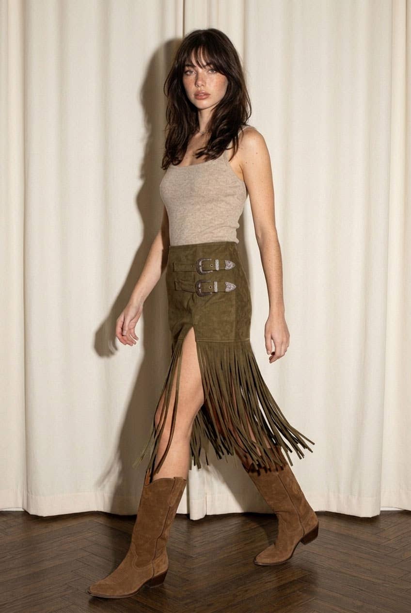 Black Fringe Buckle Skirt