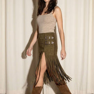 Black Fringe Buckle Skirt