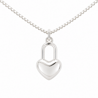 Sterling Silver Rhodium Polished Heart Lock Necklace