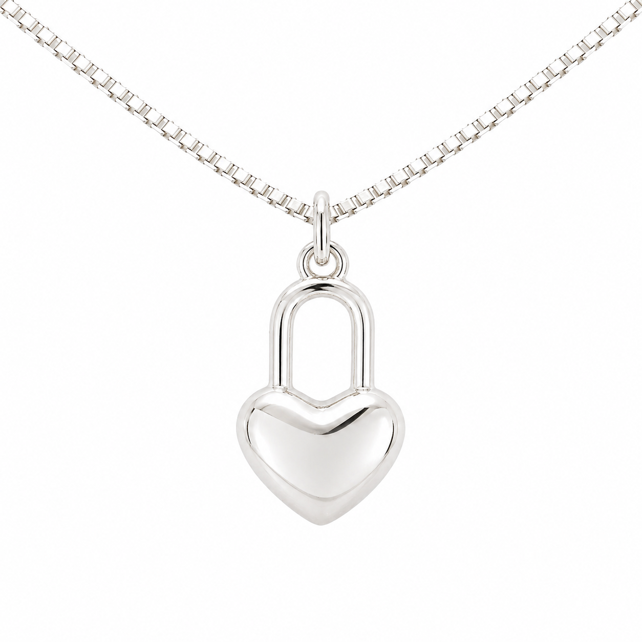 Sterling Silver Rhodium Polished Heart Lock Necklace