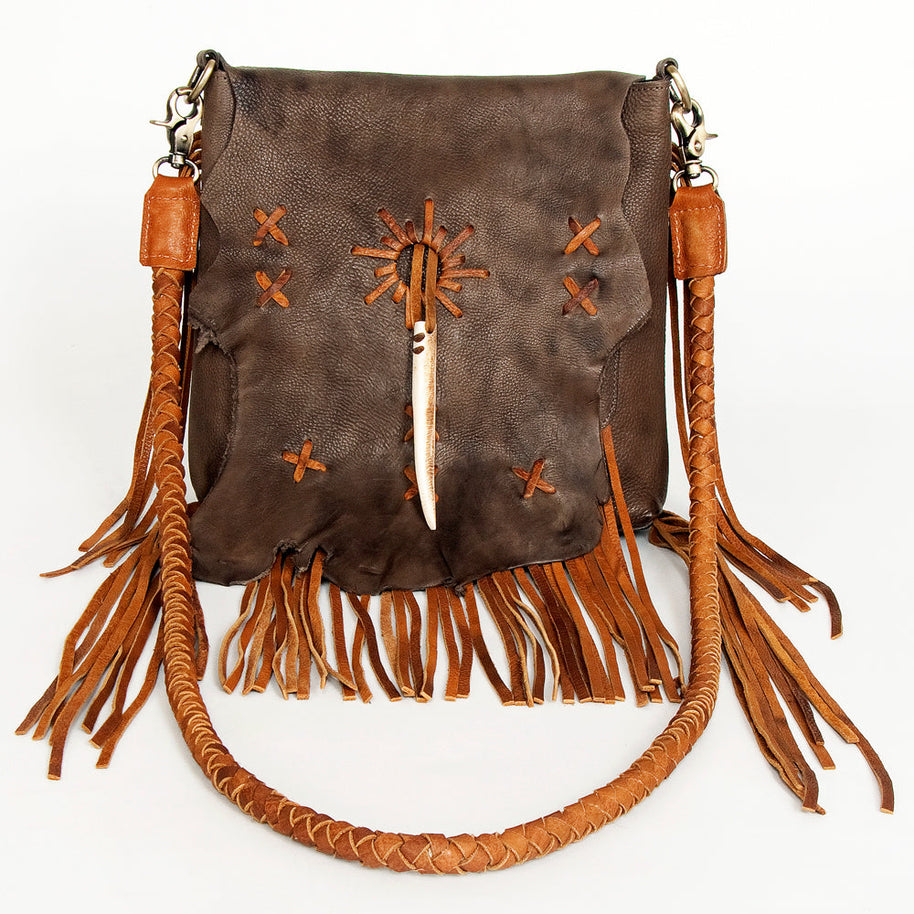 Natural Leather Crossbody with Bone Clasp