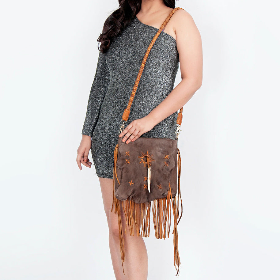 Natural Leather Crossbody with Bone Clasp