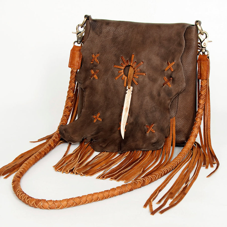 Natural Leather Crossbody with Bone Clasp