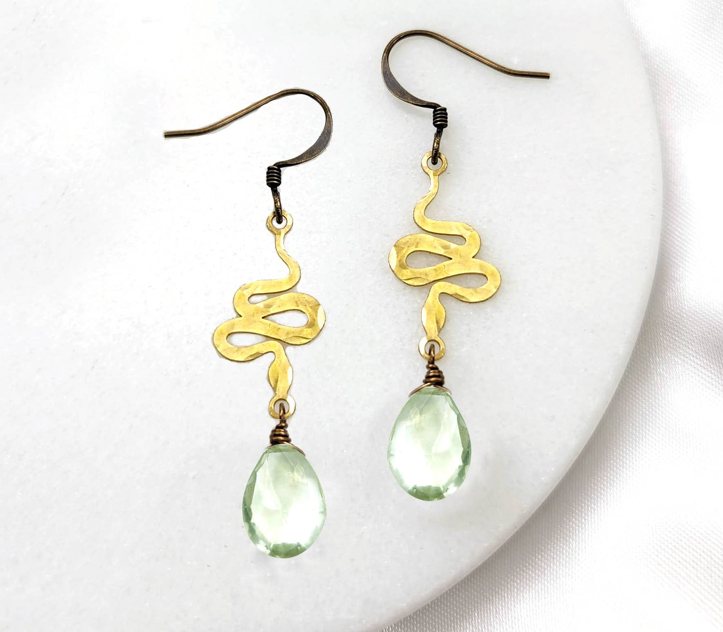 Dainty Hammered Snake Gemstone Earrings in Multiple Colors