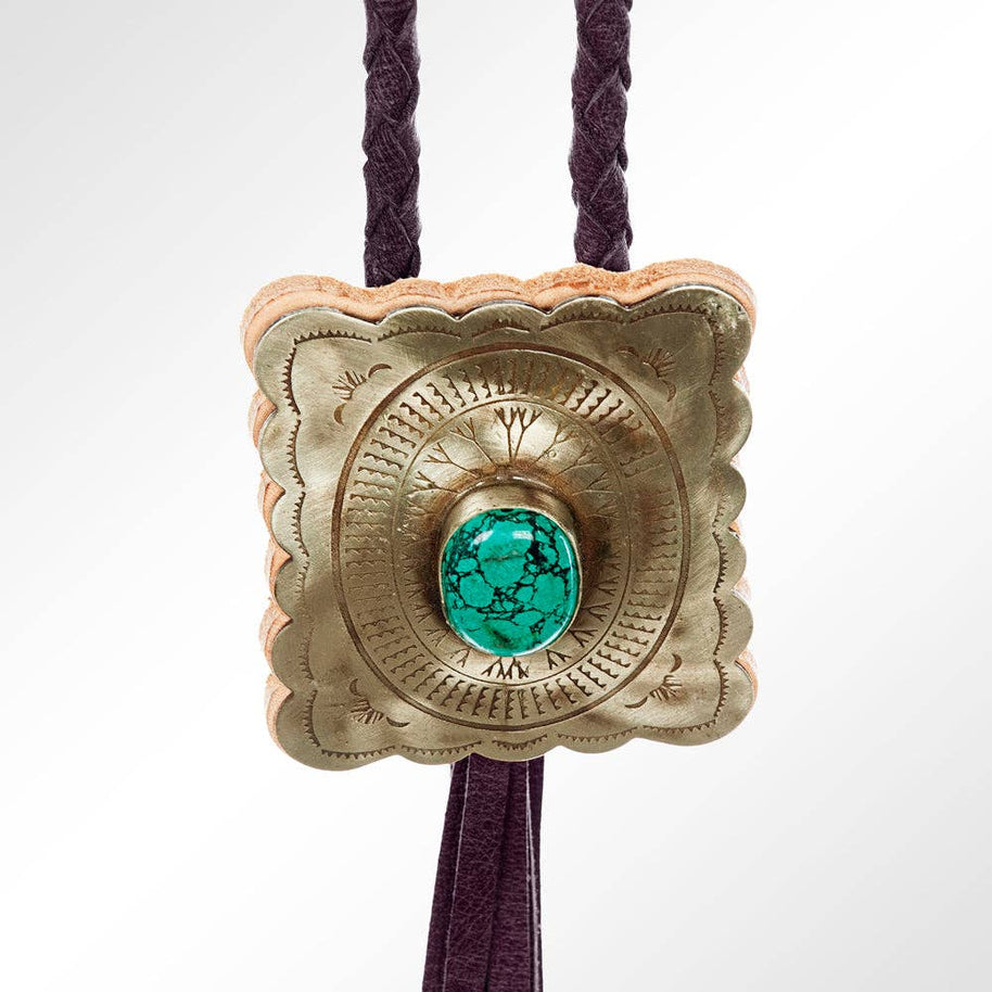 Braided Leather Bolo Silver Concho
