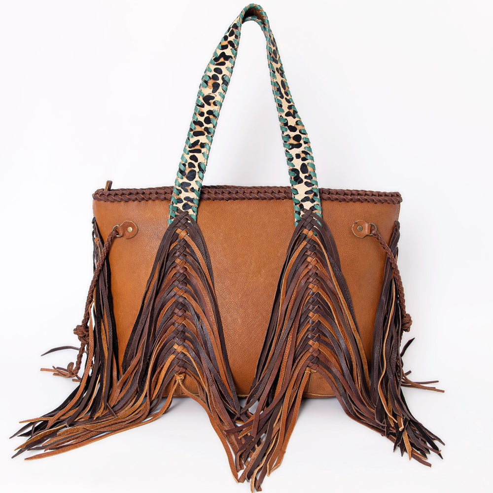 Leather Tote with Leopard Print Handle