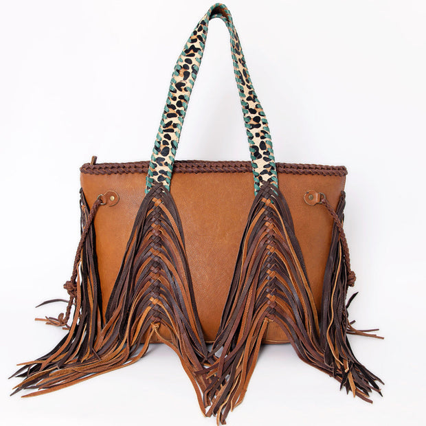 Leather Tote with Leopard Print Handle