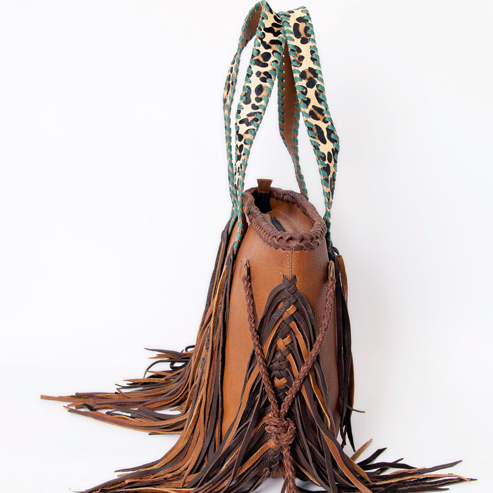 Leather Tote with Leopard Print Handle