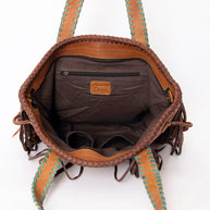 Leather Tote with Leopard Print Handle