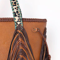 Leather Tote with Leopard Print Handle