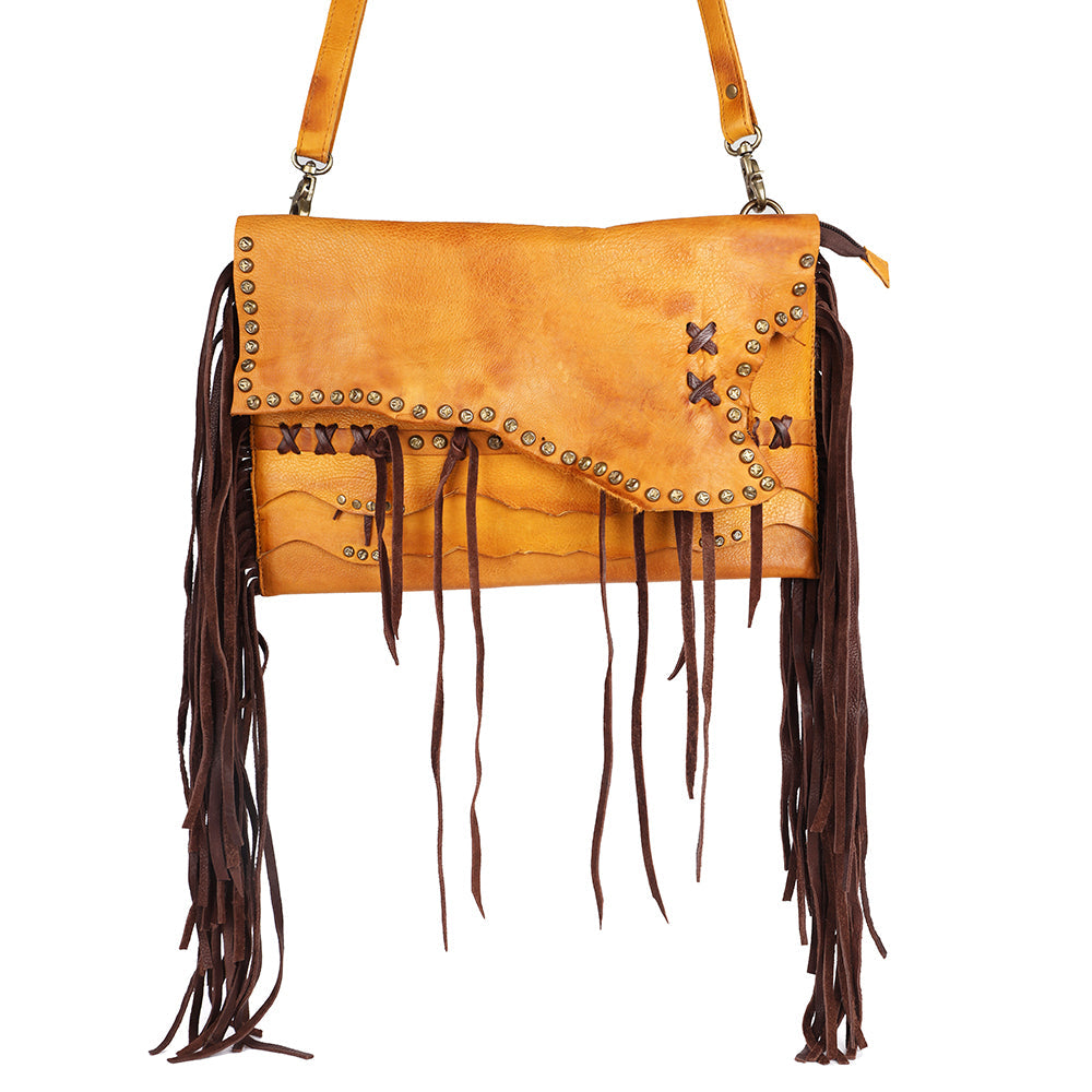 Natural Leather Crossbody with Fringe