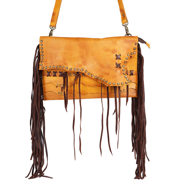 Natural Leather Crossbody with Fringe