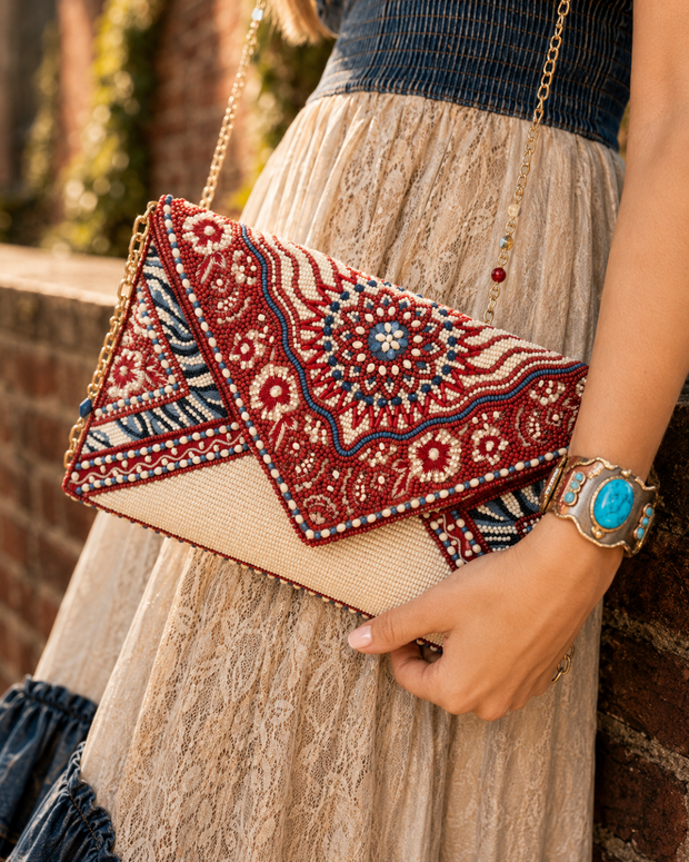 Tied & True Red and Blue Beaded Bandana Inspired Crossbody