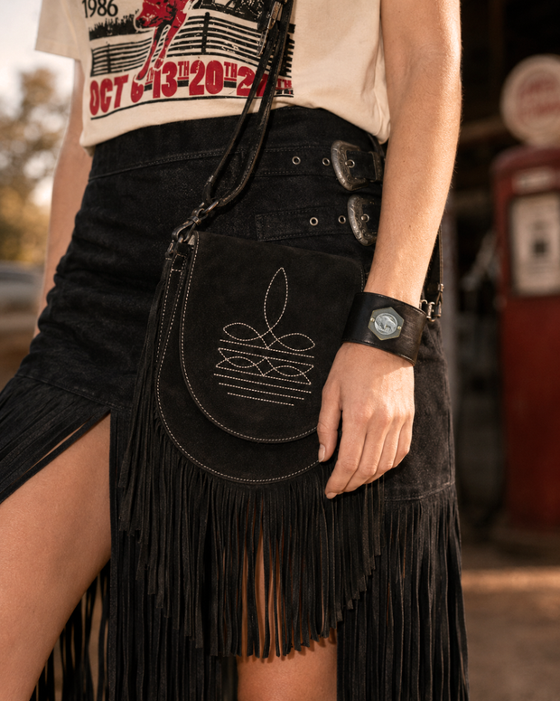 Suede Western Fringe Messenger Bag