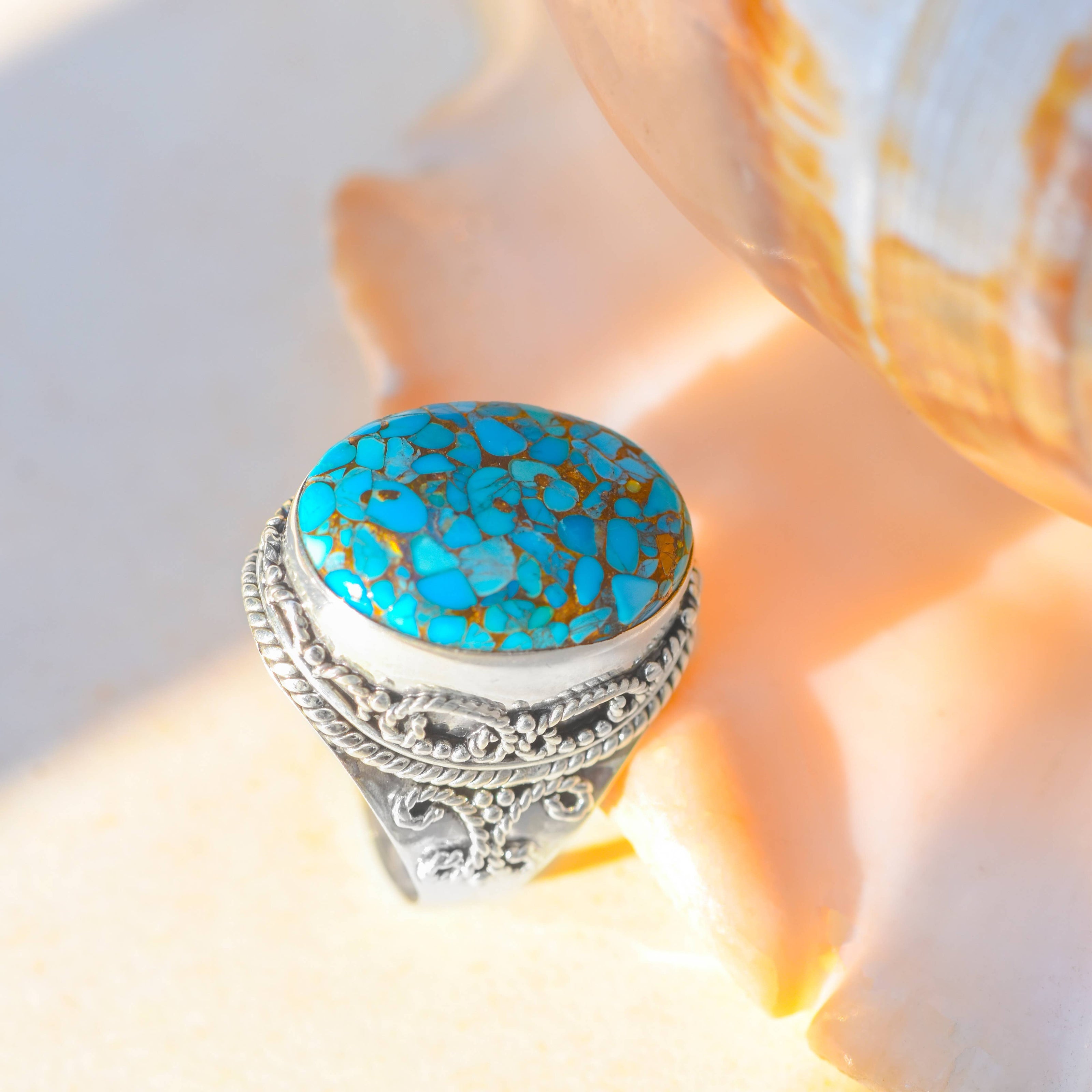 Blue Copper Turquoise Solitaire Ring