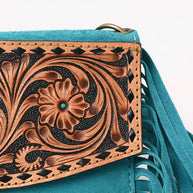 Suede Fringe & Tooled Leather Crossbody, Turquoise