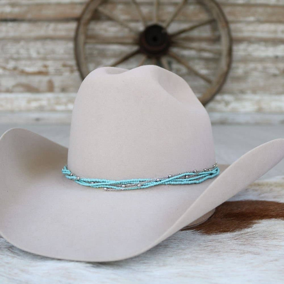 Dusty Blue Multi-Strand Beaded Hat Band