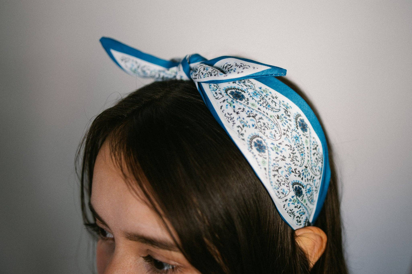 Bright Blue Paisley Boho Satin Scarf Bow Knot Headband